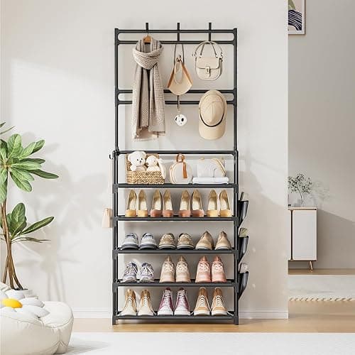 OYREL Shoe Rack 5 Tier Shoe Organizer Storage 15-20 Pairs Shoes Rack for Closet Entrance Shoe Rack Organizer with Hooks and Side Pocket Entryway Shoe Holder Space Saving Free Standing Shoe Racks thumbnail 7