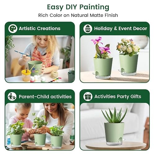Meowell 4 inch Self Watering Pots for Indoor Plants, 5 Pack Small Flower Plant Pots with Drainage Holes and Clear Reservoirs, Visible Water Level, Plastic Planters with Wicking Rope, Green thumbnail 6