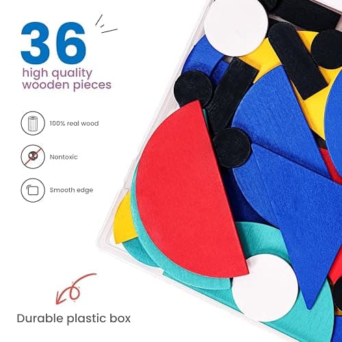LiKee Open Ended Wooden Shape Puzzles (36 Blocks&60 Cards) for Toddlers 3+ Years Old, Montessori Development Toys Preschool Education Activity Travel Toy Board Games for Kids 4-8 Yrs thumbnail 4