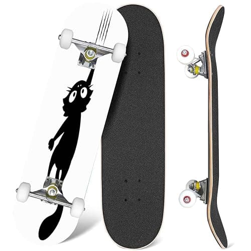 EFTOWEL Skateboards Black cat Scratching The Wall Silhouette of Cartoon cat Climbing The Classic Concave Skateboard Cool Stuff Teen Gifts Longboard Extreme Sports for Beginners and Professionals - Image 1
