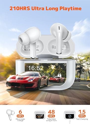 Szwdo Wireless Earbuds, Bluetooth 5.4 Ear Buds with Smart Touchscreen Case, ENC Noise Cancelling Headphones with 48H Playtime, Bass Stereo Sound, Compatible with iPhone Air/17/16/15/14/Android, Pad thumbnail 2