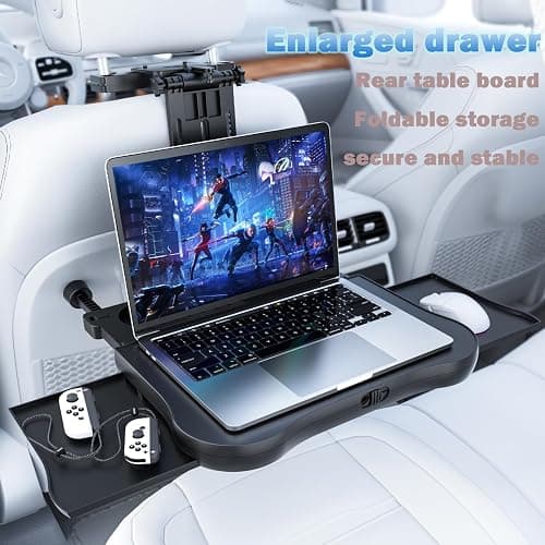 [Upgraded] Car Seat Table with Expandable Tray - Car Desk for Laptop Car Backseat Mount, Car Trays for Eating with Non-Slip Pad/Phone&Tablet Holde, Car Accessories for Writing/Laptop/Dining/Work thumbnail 2