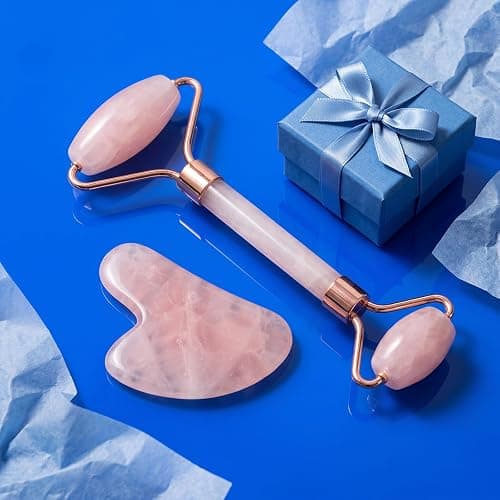 BAIMEI IcyMe Rose Quartz Roller & Gua Sha Facial Tool Set for Depuffing | Cooling Face Roller for Lymphatic Massage,Sculpting Tool for Face, Eyes & Neck, Skin Care Gifts for Women,Spa & Travel Use thumbnail 2