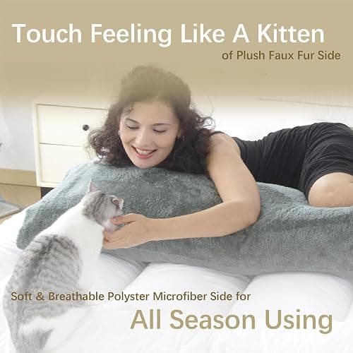 WhatsBedding Memory Foam Body Pillow with Plush Fuzzy Cover, Full Body Pillow for Adults, Long Pillow for Sleeping, Soft Pillow Fluffy Supportive thumbnail 8