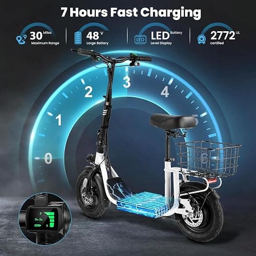 Caroma Peak 1200W/800W Electric Scooter with Seat, 30 Miles Max Range, Electric Scooter Adults, Up to 20MPH Foldable Escooter with Kid Seat,Key Start Adjustable E-Scooter thumbnail 4