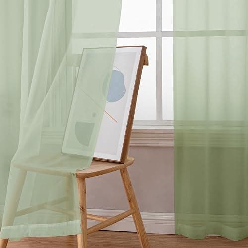 Simplebrand Light Green Sheer Curtains 84 Inches Long 2 Panels, Light Filtering Rod Pocket Solid Color Window Sheer Curtain Panels, Elegant Curtains & Drapes for Living Room, Bedroom, 42" W x 84" L thumbnail 4