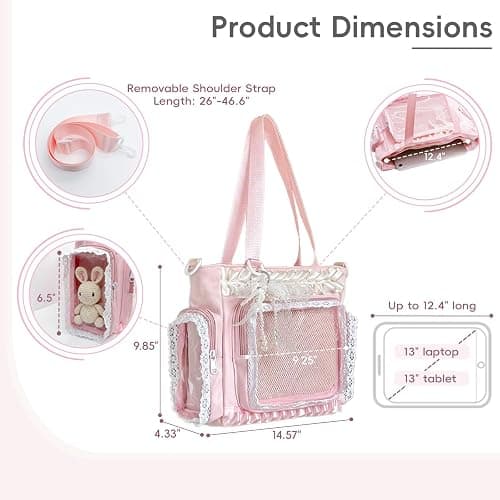 Ita Bag with DIY Accessory Kit - Clear Window Y2K Kawaii Lace Crossbody Bag with Display Insert for Pins & Button Badges thumbnail 3