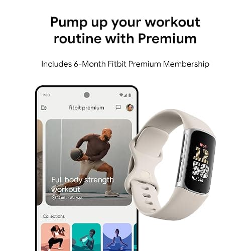 Fitbit Charge 6 Fitness Tracker with Google apps, Heart Rate on Exercise Equipment, 6-Months Premium Membership Included, GPS, Health Tools and More, Porcelain/Silver, One Size (S & L Bands Included) thumbnail 9