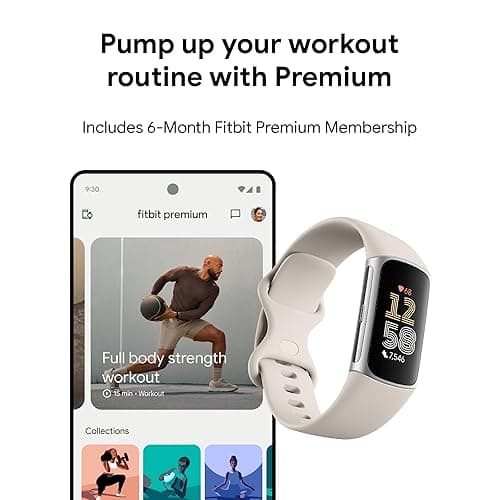 Fitbit Charge 6 Fitness Tracker with Google apps, Heart Rate on Exercise Equipment, 6-Months Premium Membership Included, GPS, Health Tools and More, Porcelain/Silver, One Size (S & L Bands Included) thumbnail 10