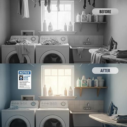 SmartSign Laundry Room Rules 'Notice - No Overload, Remove Clothes, Dispose Detergent, Clean Lint, No Sitting' Metal Sign, 14" x 10", 40 mil Laminated Aluminum, Blue/Black/White, USA-Made thumbnail 7
