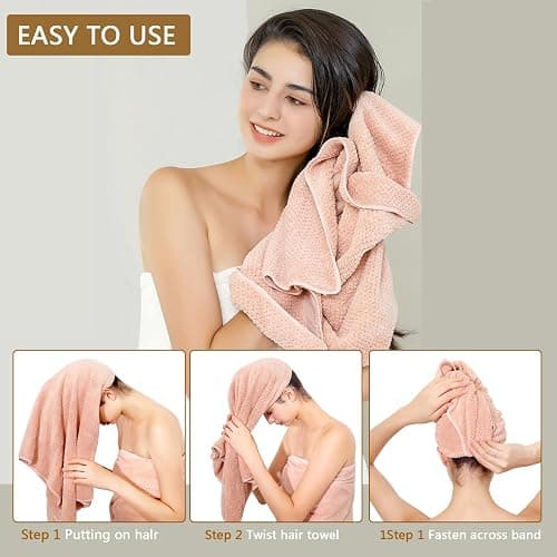 Laojbaba Microfiber Hair Towel Quick Dry Hair Towel Hair Drying Towels Suitable for All Kinds of Hair Ultra Absorbent Long and Thick Hair 20X40inch Lotus Root Pink (1pcs) thumbnail 4