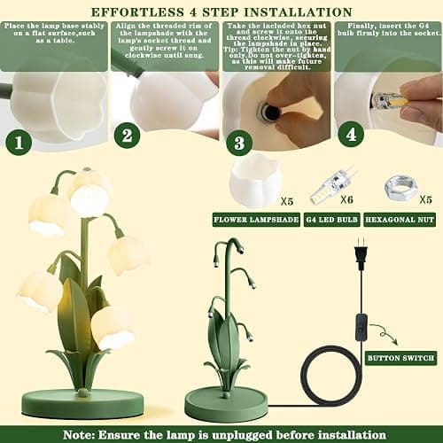 WERFOP Lily of The Valley Lamp, Green Flower Lamp for Home, 3 Color Adjustable Cute Bedside Night Light for Bedroom Dorm Living Room Office Home Decor (Green)​​ thumbnail 5
