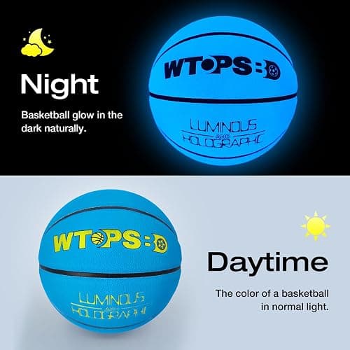 WTOPSBO Glow in The Dark Basketball Blue, Cool Glowing Luminous Basketball with Pump and Bag Indoor Outdoor PU Leather Basketballs Size 5/6/ 7 thumbnail 2