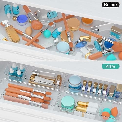 6 Pack Clear Drawer Organizer Set, Drawer Storage Trays, Storage Bins | Acrylic Drawer Storage Trays, Storage Bins for Makeup, Cosmetics, Jewelries, Utensils, Gadgets, Office thumbnail 5