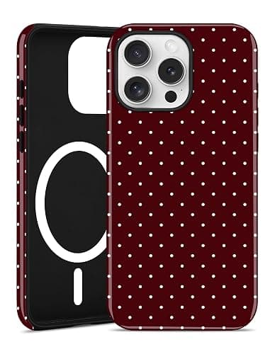 Jusy Compatible with MagSafe Polka Dot Case for iPhone 15 Pro, Cute Christmas Polka Dots Magnetic Phone Case, Soft TPU and Hard PC Protective Phone Cover for Women Girls(Shiny) - Burgundy - Image 1