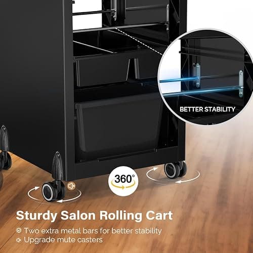 OmySalon Salon Trolley Cart with Wheels & 6 Drawers, Hair Cart Organizer for Stylist Hairdresser, Salon Cabinet Station for Barbershop Beauty Spa thumbnail 6