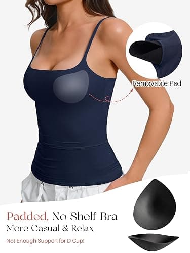 Avidlove Womens Padded Cami Tank Tops Double Lined Spaghetti Strap Built in Bra Shirts Slim Fitted Basic Camisole Top thumbnail 3