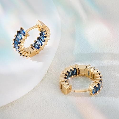 Richapex Sapphire Earrings for women, 18K Gold Plated Crystal Flower Earrings | Small Hoop Earring |Gold Earring for Women thumbnail 4