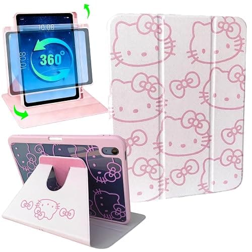 Cute Girly iPad Case with Rotating Stand Compatible with iPad (A16) 11th Generation 11 Inch 2025 & iPad 10th Gen 10.9 Inch 2022, Protective Folio Tablet Cover for Women Girls Teens Kids (Cute Cate) - Image 1