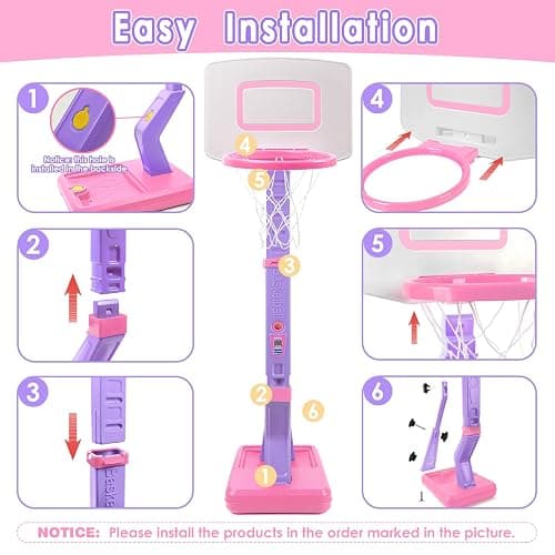 AOSPHYS Toddler Basketball Hoop Indoor Outdoor - Height Adjustable 27.6-54 Inches (5 Slots), Kids Basketball Hoop with 4 Inflatable Balls & Pump, Safe Toddler Toys for 1-6 Year Old Boys Girls thumbnail 8