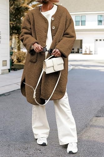 Aoang Women 2025 Winter Faux Fur Coats Fuzzy Fleece Open Front Outerwear Button Down Sherpa Long Jackets thumbnail 6