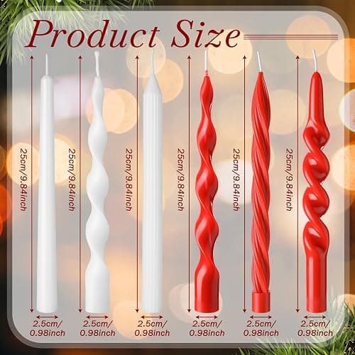 Lyrow 6 Pcs 8 Inch Colored Twisted Taper Candles Dripless Unscented Spiral Wax Taper Candle Long Swirl Tapered Candlesticks for Christmas Valentine Wedding Holiday Party Decoration(Red and White) thumbnail 4