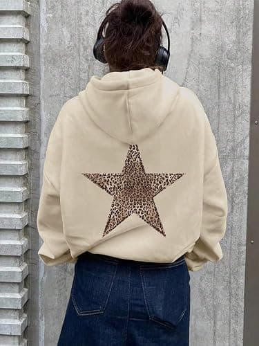 Meiyi station Womens Cheetah Leopard Star Hoodie Graphic Print Fleece Y2k Oversized Hooded Sweatshirt Pullover Tops thumbnail 2