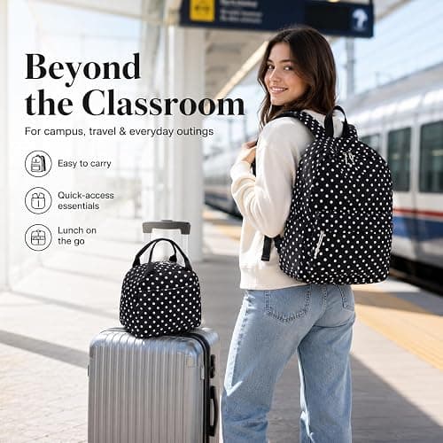 Bluboon Teen Girls School Backpack Kids Bookbag Set with Lunch Box Pencil Case Travel Laptop Backpack Casual Daypacks (Black Polka Dots) thumbnail 5