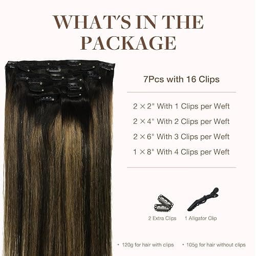 GOO GOO Clip in Hair Extensions Real Human Hair, Remy Human Hair Extensions Clip ins for Women, Natural Human Hair, 22inch 120g 7Pcs, 1B/6/1B Balayage Natural Black to Chestnut Brown thumbnail 2