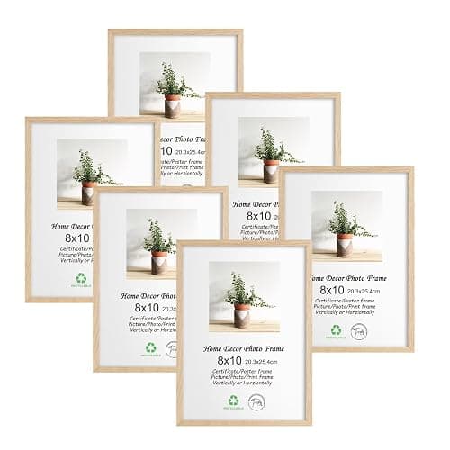 LYYYXGYP 8x10 Wood Picture Frame Set of 6 Wooden Photo Frame Natural Solid Oak Wood Grain Beige Frame with glass for Wall Hanging and Tabletop Display - Image 1
