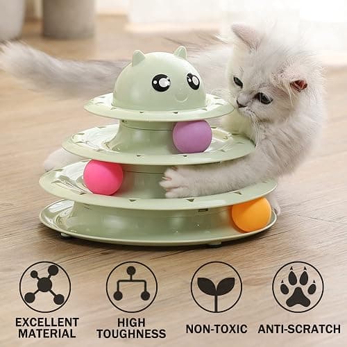 Suhaco 21 Pack Cat Toys for Indoor Cats Interactive Kitten Toy Fun Roller 3 Level Cats Ball Toys with Catnip Ball Self Play Cat Feather Wand Kitty Toy for Boredom (Green) thumbnail 3