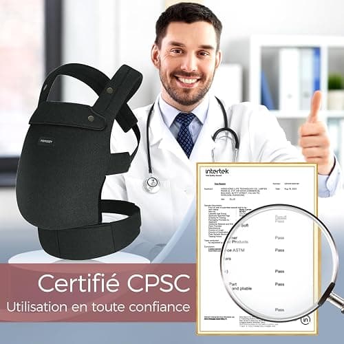 Momcozy Porte Bebe Ergonomique 100% Coton, Noir, 3–24 Mois, 3,2–20 kg | Porte-bébé physiologique, position M, tour de taille réglable de 64 à 127 cm, soutien dorsal en X et ceinture lombaire en EVA thumbnail 3