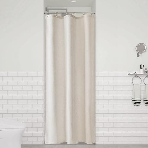 Naturoom 36 Inch Shower Curtain - Stall Narrow Half Green Linen Ultra Thick Fabric Shower Curtain Set with Hooks, Boho Farmhouse Rustic RV Camper Bath Curtains for Bathroom, Oatmeal, 36x72 thumbnail 6