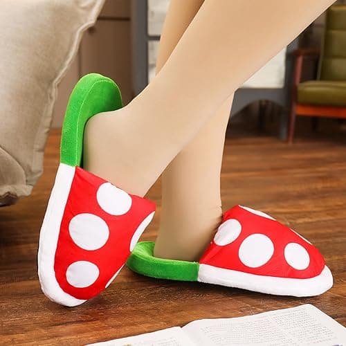 Jfxgjuv Piranha Plant Slippers, Mushroom Slippers with Pipe Pot Holder, Piranha Plants Plush Funny Loafers with Green Socks thumbnail 2