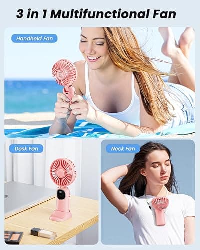 coldSky Portable Handheld Fan, 4000mAh Battery Operated with LED Display, Handheld/Neck/Desk 3 in 1 Personal Small Fan, 90° Foldable Desk Fan with Base, 5 Speed Lash Makeup Fan for Women thumbnail 2