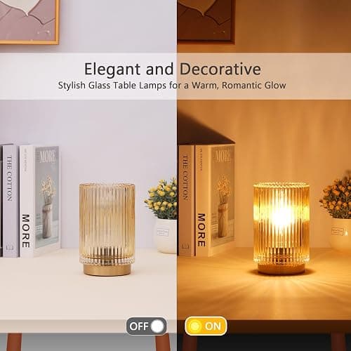 Mirasium Battery Operated Lamp, Cordless Table Lamp with Timer, Desk Bedside Lamps with LED Warm Light, Glass Small Table Lamp for Bedroom, Bathroom, Living Room, Home Decor - Amber thumbnail 3