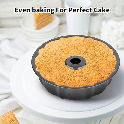 Novery 9.5" Non-stick Cake Pan, Heavy Duty Carbon Steel Fluted Tube Round Baking Pan,Buntz Pound Cake Pan Mold,Tube Bakeware,Baking Mold for Jello,Gelatin,Chocoflan,Flan thumbnail 4