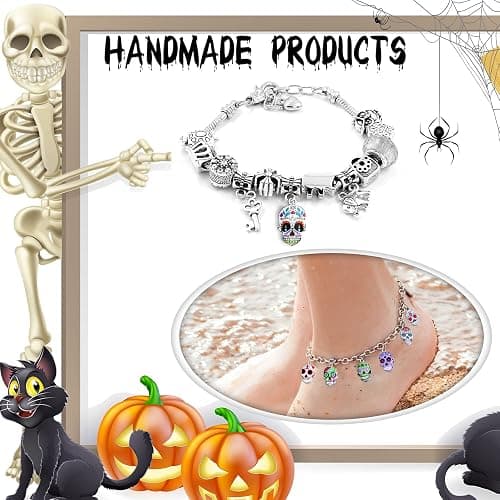 Hicarer 62 Pcs Sugar Skull Charms for Jewelry Making Halloween Enamel Charms Dia De Los Muertos Flower Skull Pendants for Necklaces Bracelets Earring Crafts(Chic Style) thumbnail 3