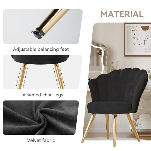 Aivermeil Velvet Accent Chair with Gold Metal Legs •Vanity Chair for Makeup Room •Upholstered Guest Chair for Living Room •Side for Bedroom •Black thumbnail 4