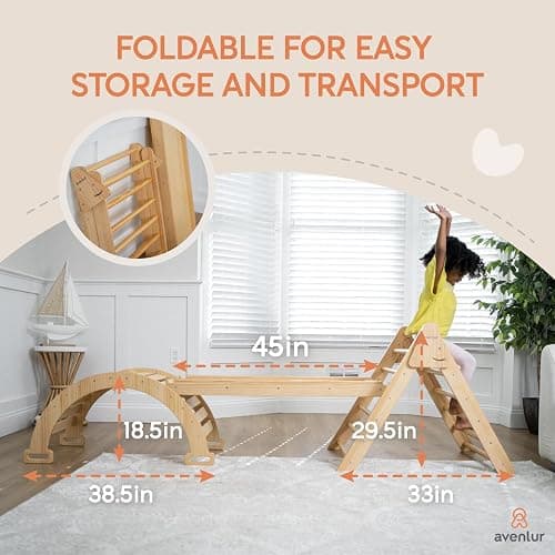 Avenlur Hazel 5-in-1 Indoor Climbing Gym - Waldorf and Montessori Climbing Set with Triangle Ladder, Climbing Ramp, Arch Climber, Rocker, and Slide - Montessori Toys for Children 18mo to 7yr (Natural) thumbnail 5