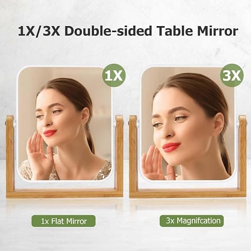 LFOYOU Vanity Makeup Mirror with Natural Bamboo Stand, Double Sided 360 Degree Swivel Magnifying Mirror, Tabletop Magnified Make up Mirror for Bathroom or Bedroom 8 Inch thumbnail 2