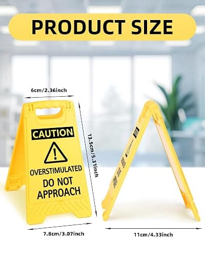 Caution Overstimulated Do Not Approach Funny Reminder Desk Sign Yellow Warning Style Office Table Decorative Gift for Coworker Friend Home Workspace Phone Holder Mirror Acrylic Cubicle Table Sign thumbnail 2