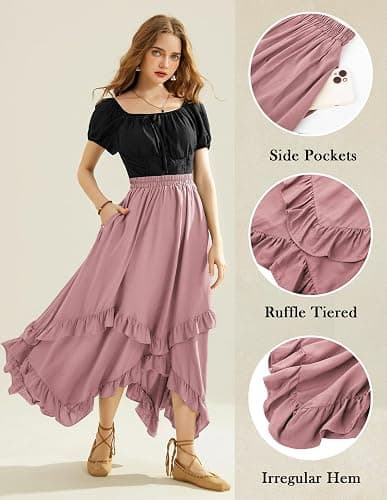 Scarlet Darkness Long Skirts for Women High Waist Renaissance Skirt Maxi Skirt with Pockets thumbnail 2