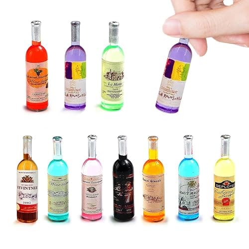 10Pcs 1:12 Scale Mini Miniature Bottles Wine Bottles miniverse Make it Mini Food Mini House Drink Accessories Dollhouse Decoration (10pcs Non-Repeating) - Image 1