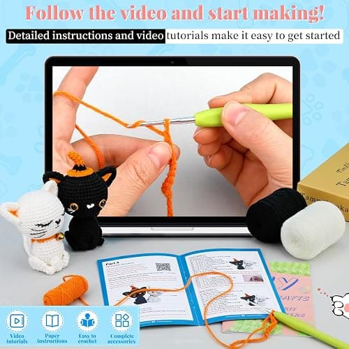 Pnytty Christmas Crochet Kit for Beginners, Crochet Animal Kit, 2PCS Cat Starters Crochet Kits Knitting Kit with Yarn, Crochet Hooks, Video Tutorials, Easy Crocheting for Adults Craft thumbnail 3
