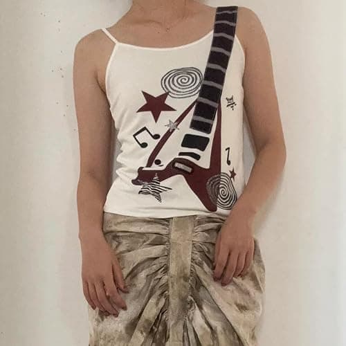Punk Goth Guitar Graphic Spaghetti Strap Tops Cute Y2K Summer Sleeveless Shirts Fairy Grunge Tank Crop Tees Clothes thumbnail 2