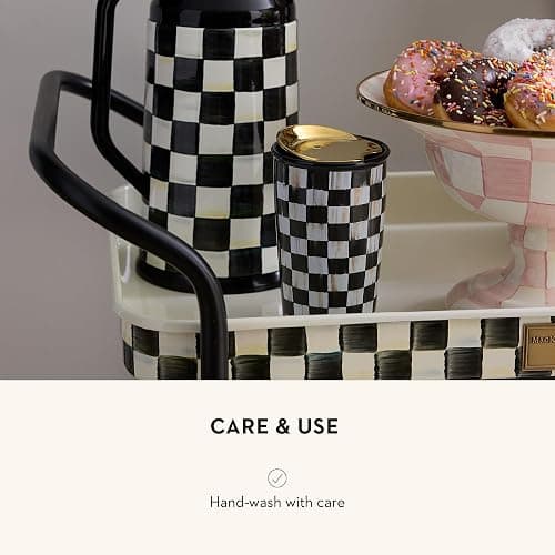 MACKENZIE-CHILDS Ceramic Travel Cup, Cute Tumbler Cup with Lid, 12 Ounces, Black-and-White Courtly Check thumbnail 5
