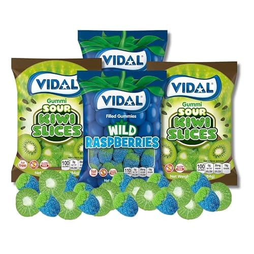 Vidal Sour Kiwi Slices & Sour Wild Raspberries - Gift Bundle of 4 (2 Each), 3.5 oz Bags by Lyza's Sweets & Treats - Image 1