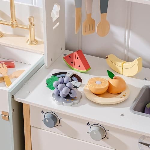 ROBUD Wooden Toy Food Set, Cutting Toy Food for Pretend Play Kitchen Accessories Toyfood Playset with Storage Bag, Toys Gifts for 3+ Year Old Girls Boys thumbnail 7