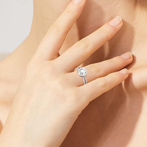 ATESSON S925 Platinum Plated Sterling Silver Engagement Rings,2ct Cut Diamond Ring for Women,4 Prong Moissanite Anniversary Promise Ring,Size Adjustable thumbnail 6